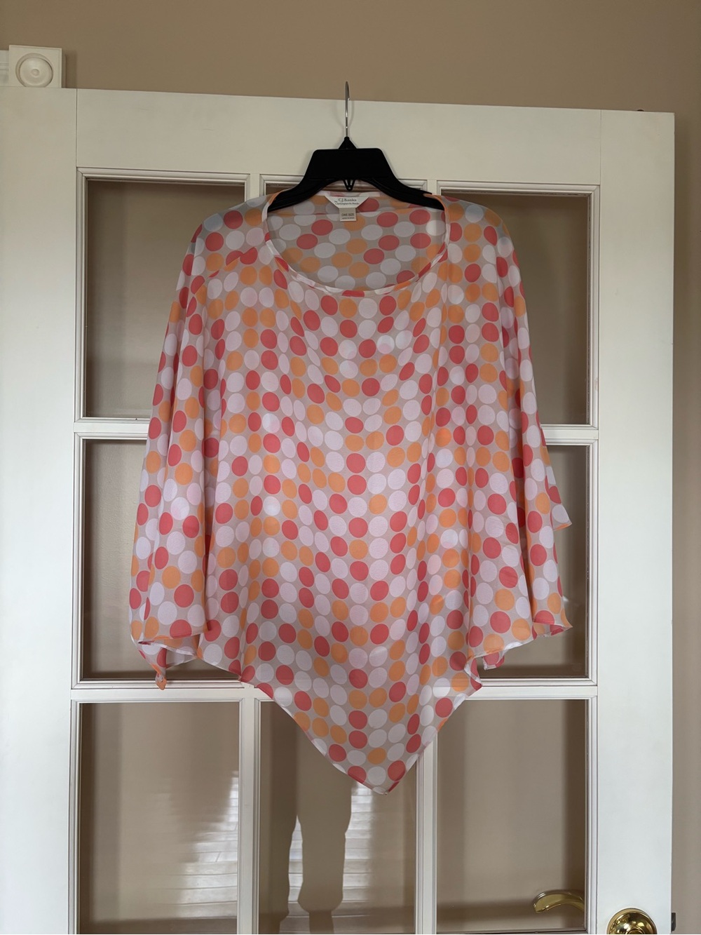 Christopher & Banks Pink, Orange & White Polka Dot Poncho Top